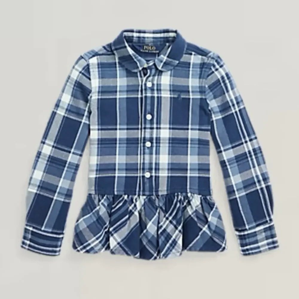 Ralph Lauren Plaid Peplum-Hem Cotton Shirt 6X